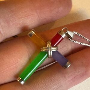 Multicolored Sterling silver cross pendant necklace